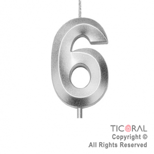 VELA NUMERAL FACETADA PLATA NUMERO 6 x 1